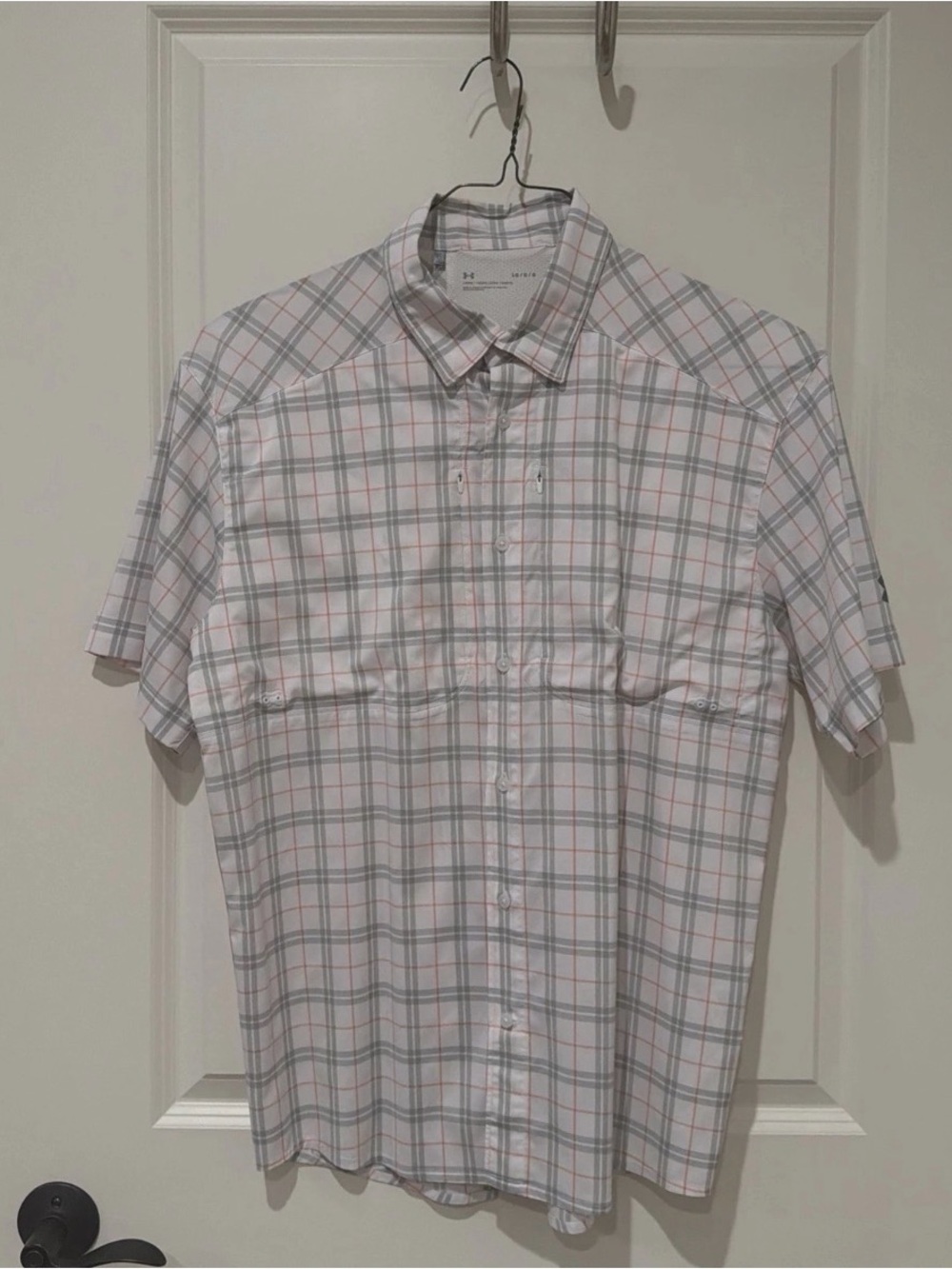 Under Armour Men's Short-Sleeve Plaid Button-Down Shirt - White, Gray & Coral